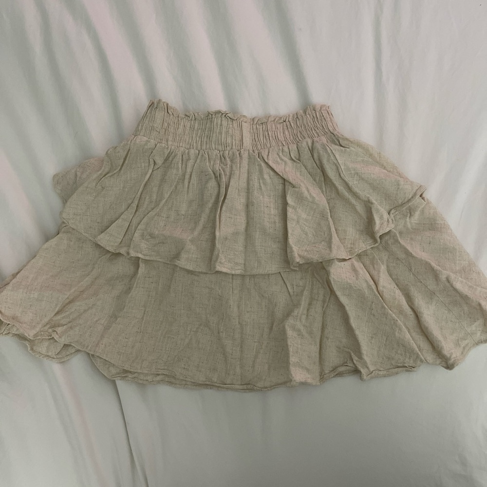 Princess Polly Linen Ruffle Skirt in Beige/Natural